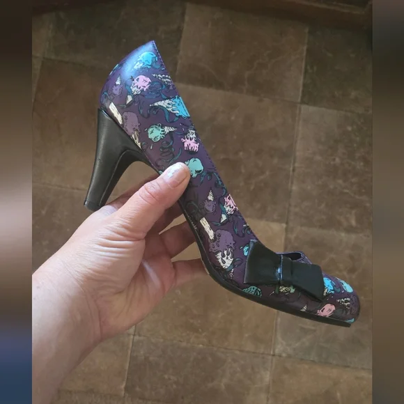 Tuk Icecream Retro EVIL Purple and Black Women's Heels with Bow Size 8 T.U.K. - Picture 3 of 5